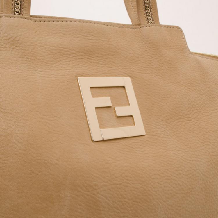 Pre Owned Fendi Tan Leather Logo Tote