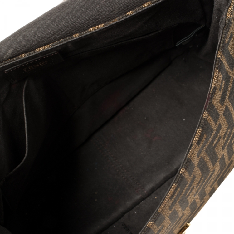 Pre Owned Fendi Tobacco Zucca Canvas Flap Shoulder Bag