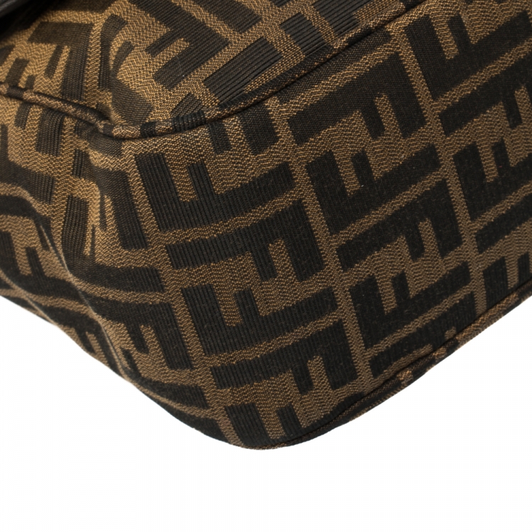 Pre Owned Fendi Tobacco Zucca Canvas Flap Shoulder Bag