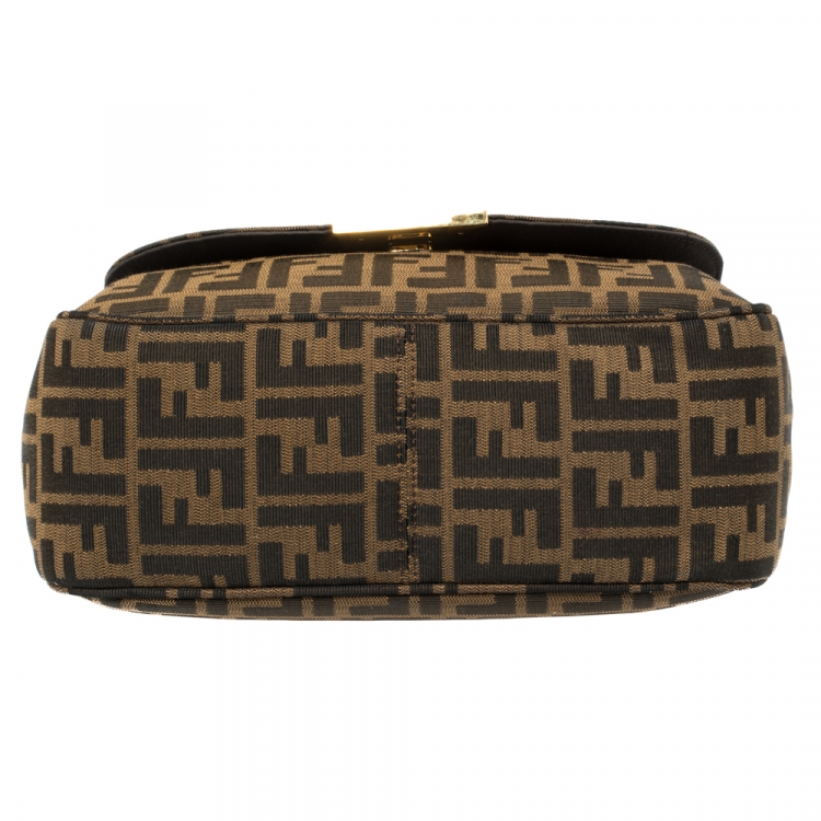 Pre Owned Fendi Tobacco Zucca Canvas Flap Shoulder Bag