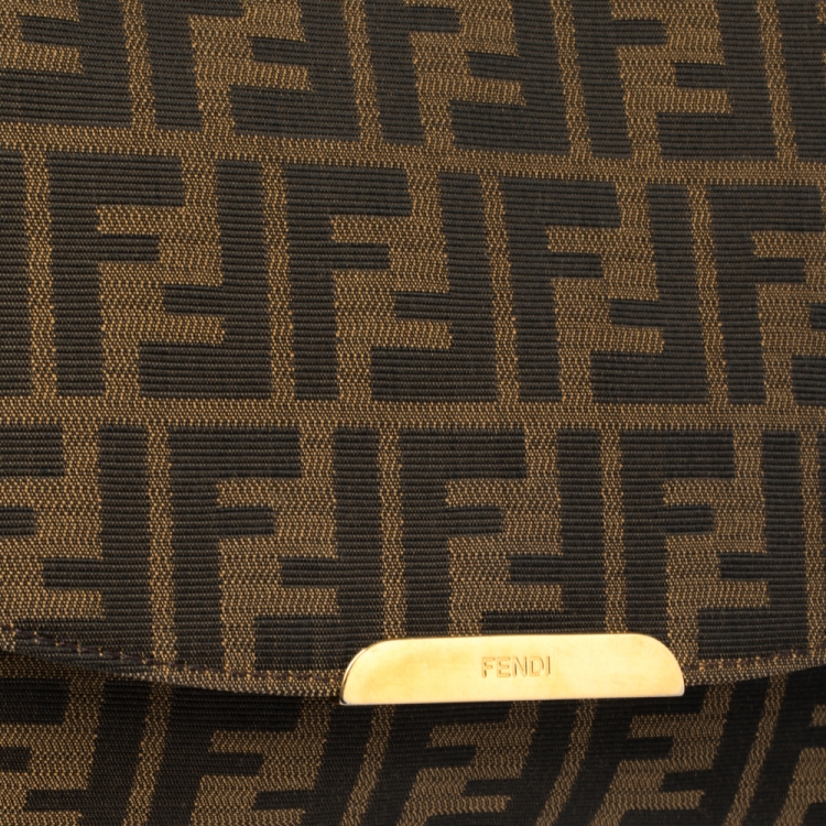 Pre Owned Fendi Tobacco Zucca Canvas Flap Shoulder Bag