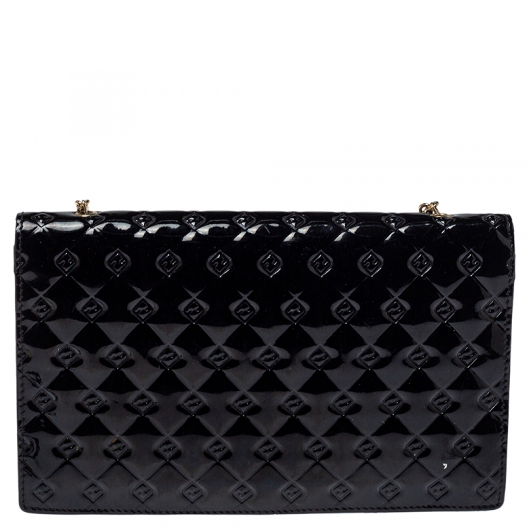 Pre Owned Fendi Black Patent Leather Fendilicious Wallet on Chain