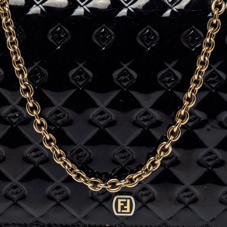 Pre Owned Fendi Black Patent Leather Fendilicious Wallet on Chain