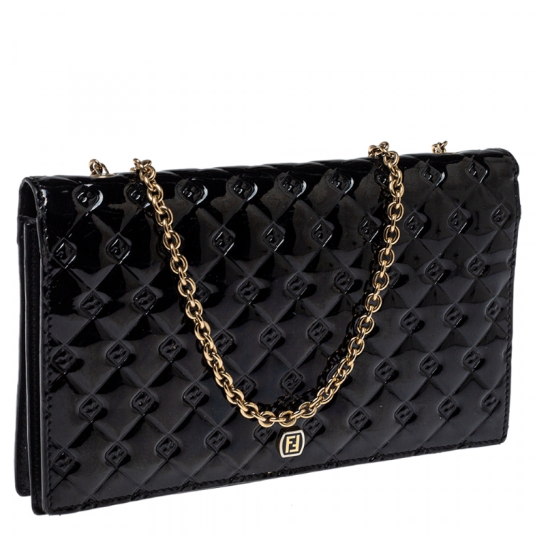 Pre Owned Fendi Black Patent Leather Fendilicious Wallet on Chain