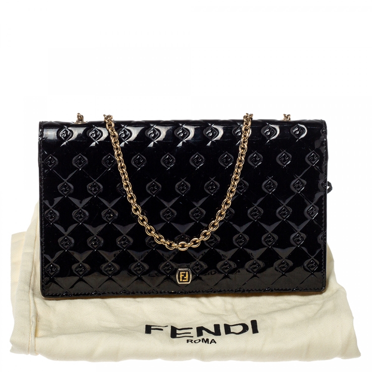 Pre Owned Fendi Black Patent Leather Fendilicious Wallet on Chain