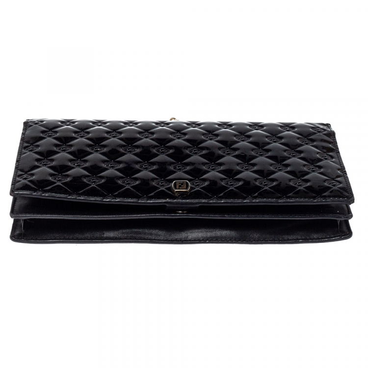 Pre Owned Fendi Black Patent Leather Fendilicious Wallet on Chain