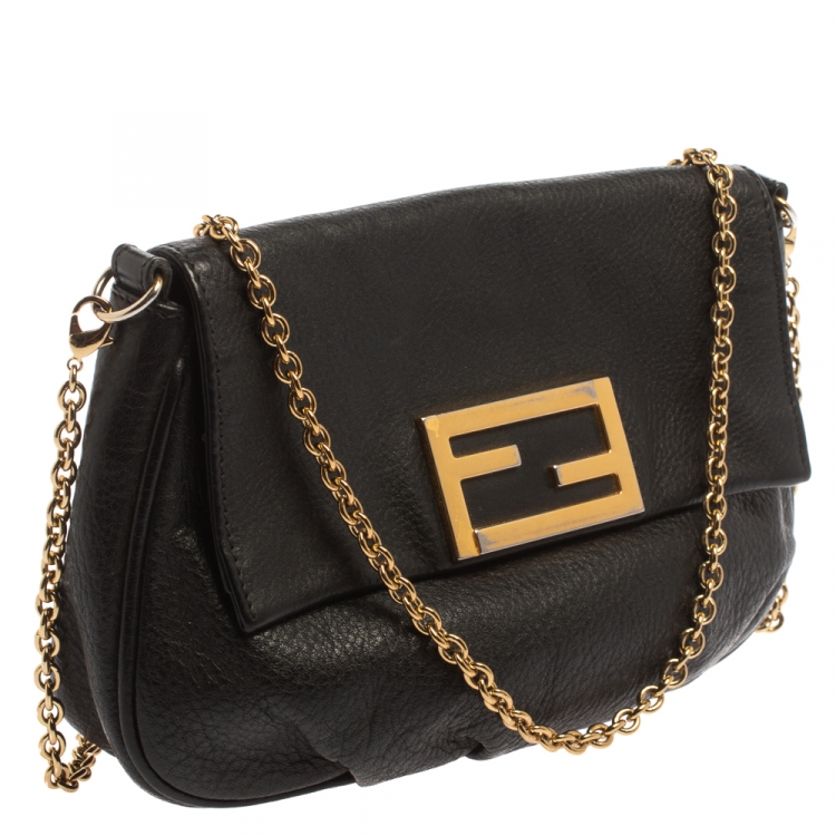 Pre Owned Fendi Black Leather Mini Mia Crossbody Bag