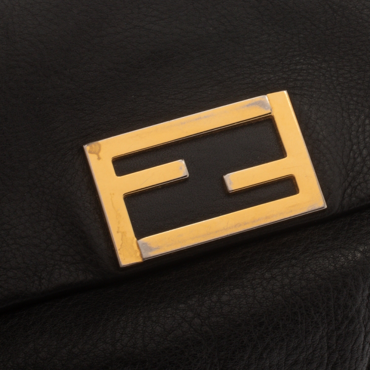 Pre Owned Fendi Black Leather Mini Mia Crossbody Bag