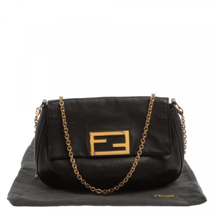 Pre Owned Fendi Black Leather Mini Mia Crossbody Bag
