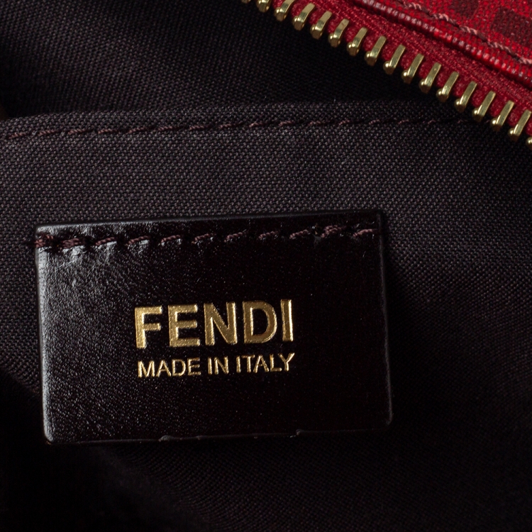 Pre Owned Fendi Red Zucchino Coated Canvas and Leather Small Forever Bauletto Boston Bag