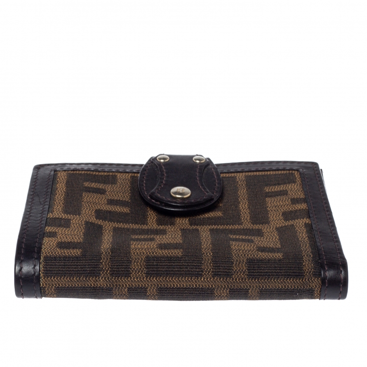 Pre Owned Fendi Tobacco Zucca Canvas and Leather Compact Wallet