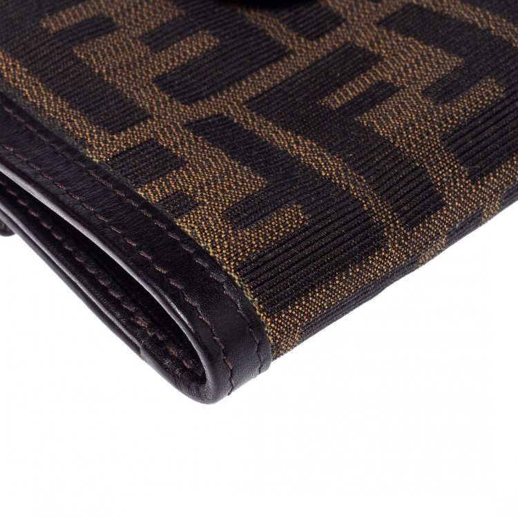 Pre Owned Fendi Tobacco Zucca Canvas and Leather Compact Wallet