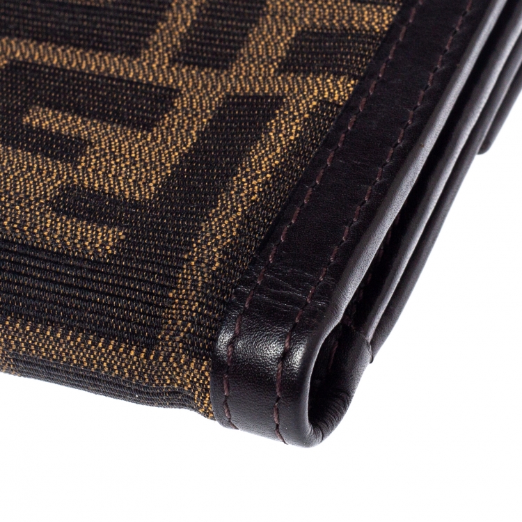 Pre Owned Fendi Tobacco Zucca Canvas and Leather Compact Wallet