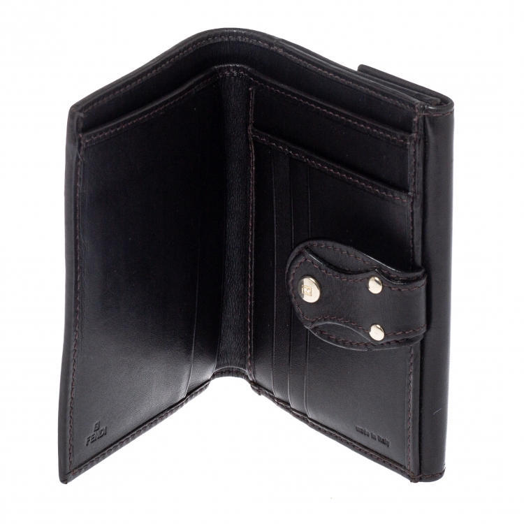 Pre Owned Fendi Tobacco Zucca Canvas and Leather Compact Wallet