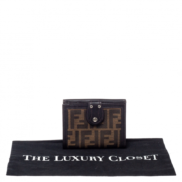 Pre Owned Fendi Tobacco Zucca Canvas and Leather Compact Wallet
