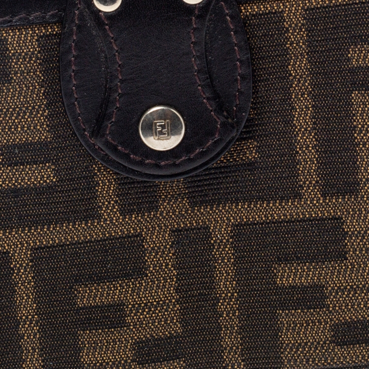 Pre Owned Fendi Tobacco Zucca Canvas and Leather Compact Wallet