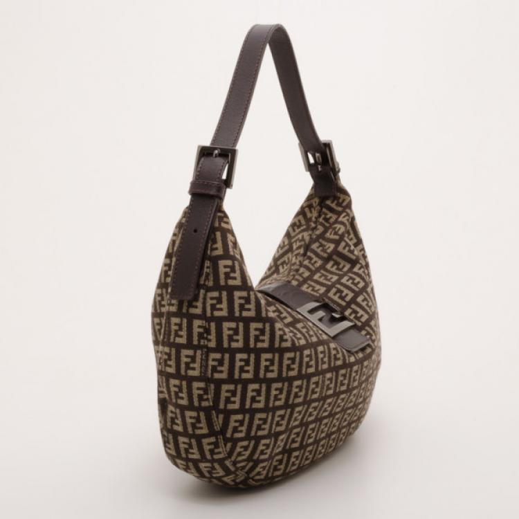 Pre Owned Fendi Zucchino Monogram Hobo Bag