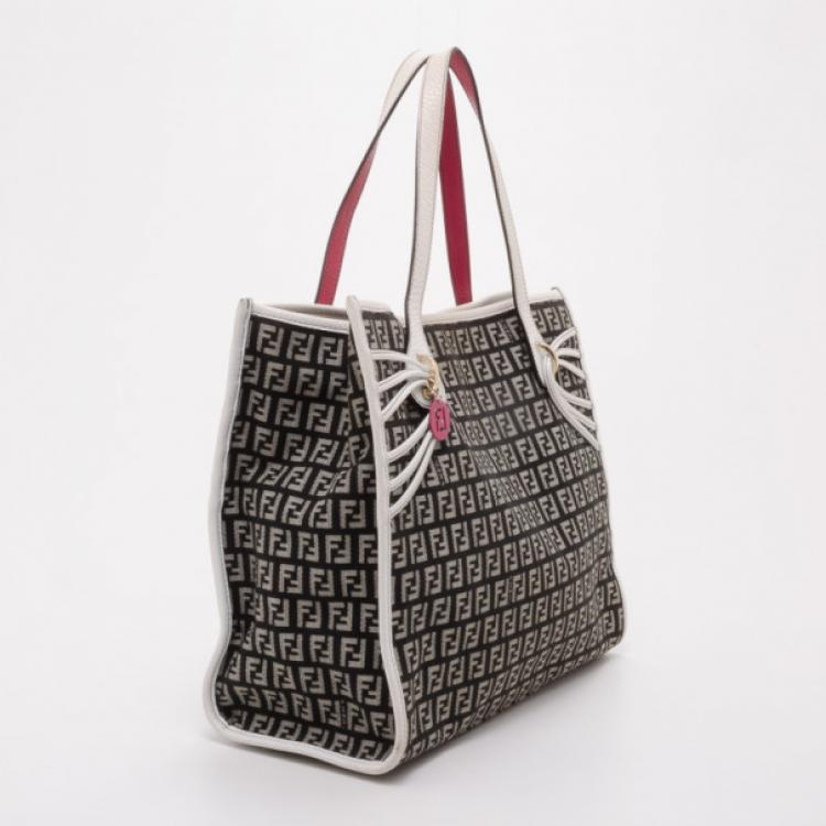 Pre Owned Fendi Black and White Zucchino Shopping Tote