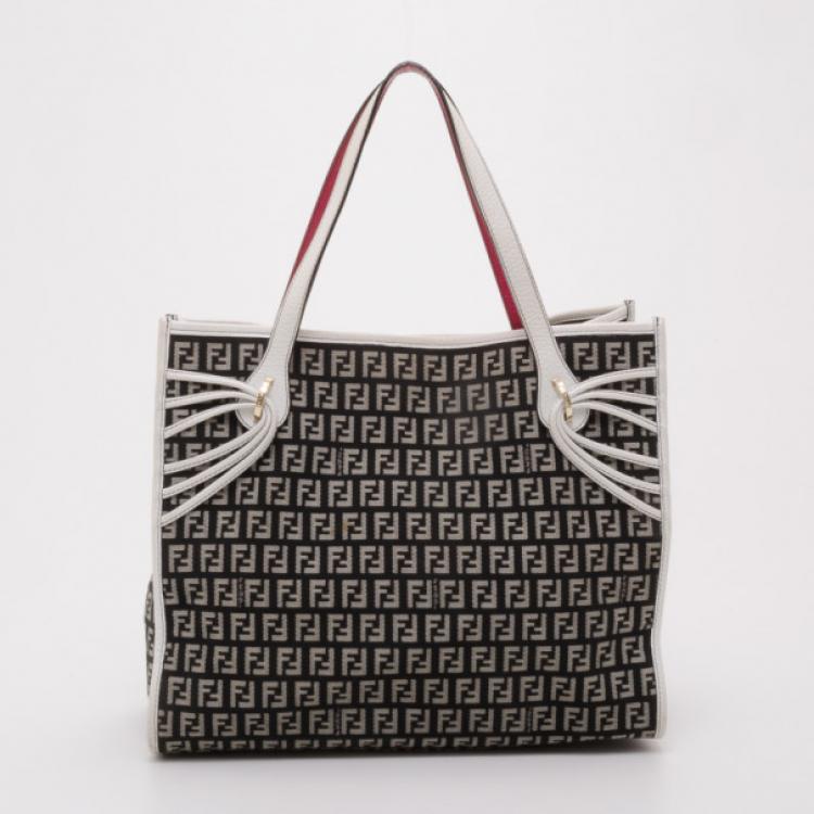 Pre Owned Fendi Black and White Zucchino Shopping Tote
