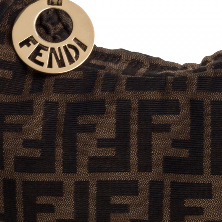 Pre Owned Fendi Brown Zucca Canvas And Leather Zucca Chef Chain Hobo Bag