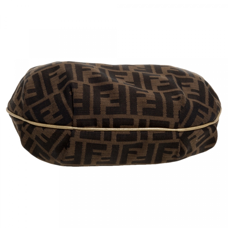 Pre Owned Fendi Brown Zucca Canvas And Leather Zucca Chef Chain Hobo Bag