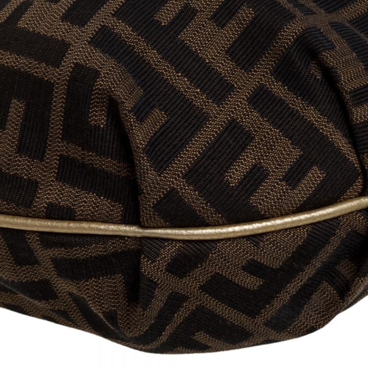 Pre Owned Fendi Brown Zucca Canvas And Leather Zucca Chef Chain Hobo Bag