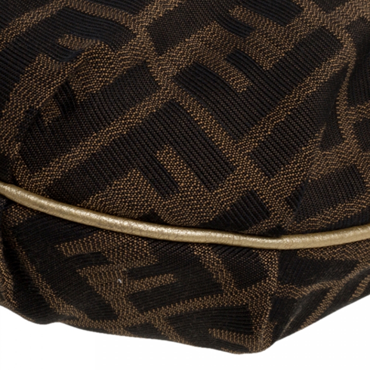 Pre Owned Fendi Brown Zucca Canvas And Leather Zucca Chef Chain Hobo Bag