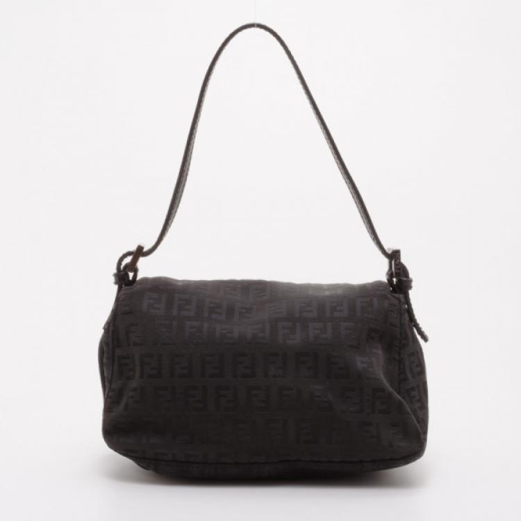 Pre Owned Fendi Black Zucchino Mini Baguette Bag