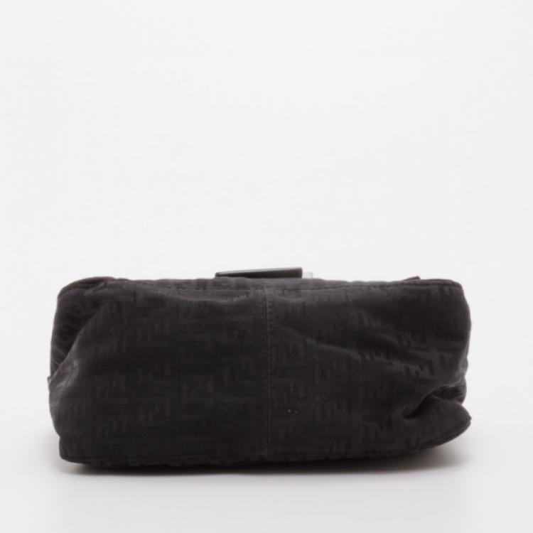 Pre Owned Fendi Black Zucchino Mini Baguette Bag