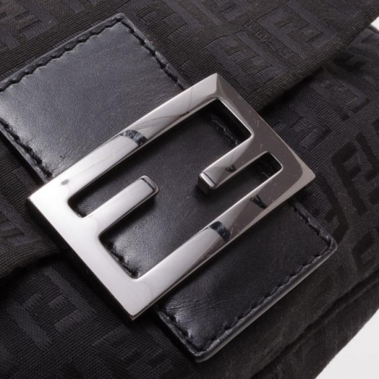 Pre Owned Fendi Black Zucchino Mini Baguette Bag