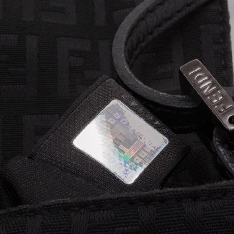 Pre Owned Fendi Black Zucchino Mini Baguette Bag
