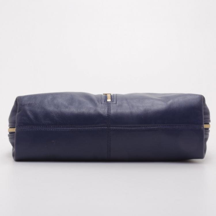Pre Owned Fendi Blue Leather Zip Front Pocket Satchel