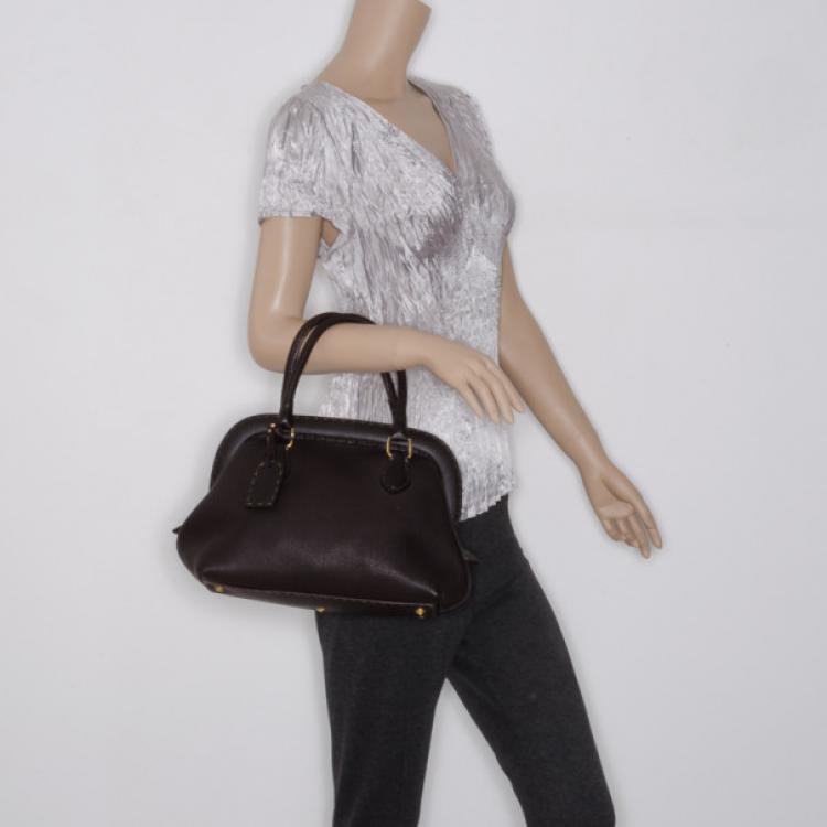 Pre Owned Fendi Brown Leather Selleria Framed Satchel Handbag