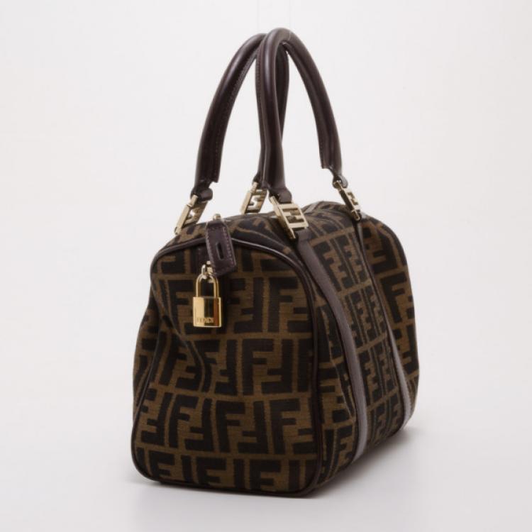 Pre Owned Fendi Jacquard Zucca Boston Bag 