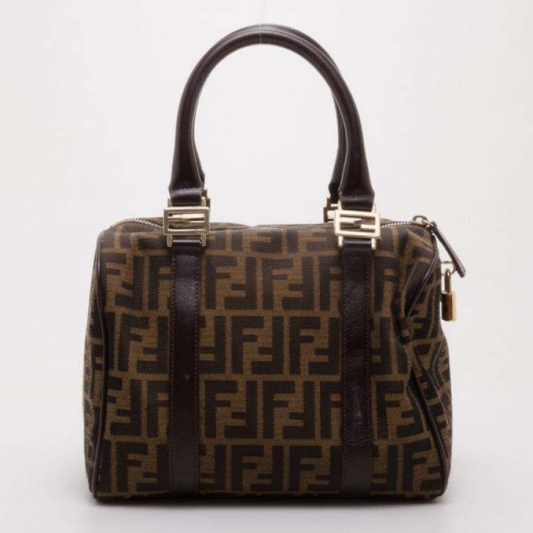 Pre Owned Fendi Jacquard Zucca Boston Bag 