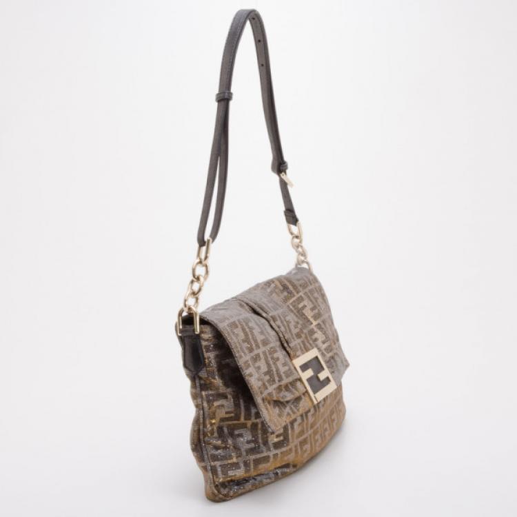 Pre Owned Fendi Glitter Zucca Baguette Handbag