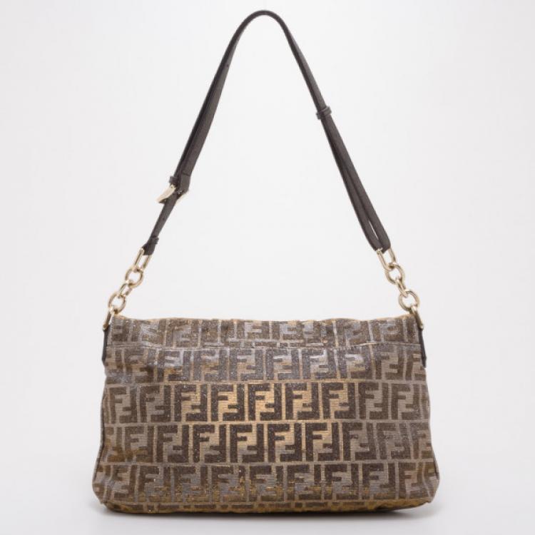Pre Owned Fendi Glitter Zucca Baguette Handbag