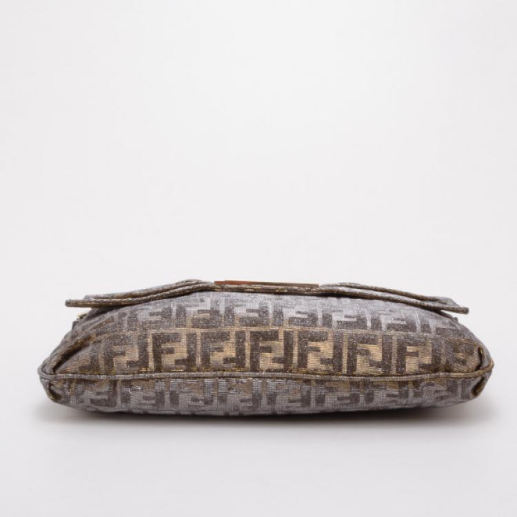 Pre Owned Fendi Glitter Zucca Baguette Handbag