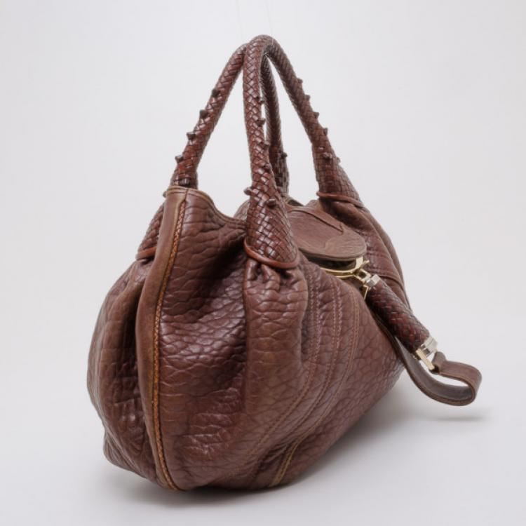 Pre Owned Fendi Cognac Nappa Leather Spy Handbag 