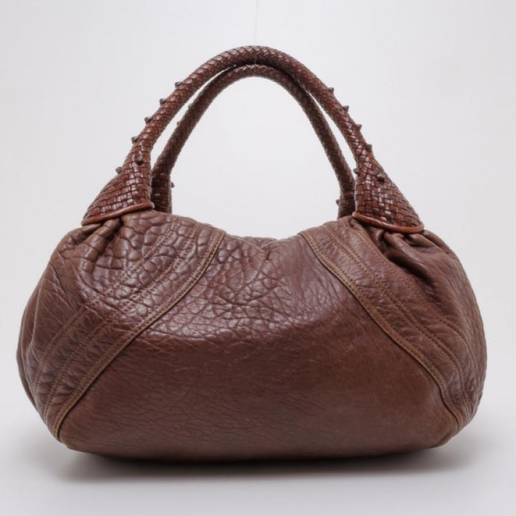 Pre Owned Fendi Cognac Nappa Leather Spy Handbag 