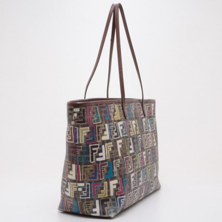 Pre Owned Fendi Multi-Color Zucca Jacquard Shopping Tote