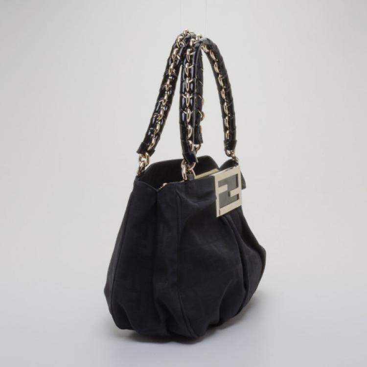 Pre Owned Fendi Black Mia Zucca Small Tote