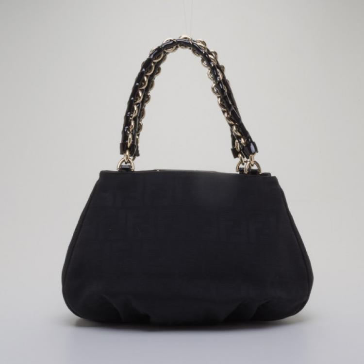 Pre Owned Fendi Black Mia Zucca Small Tote