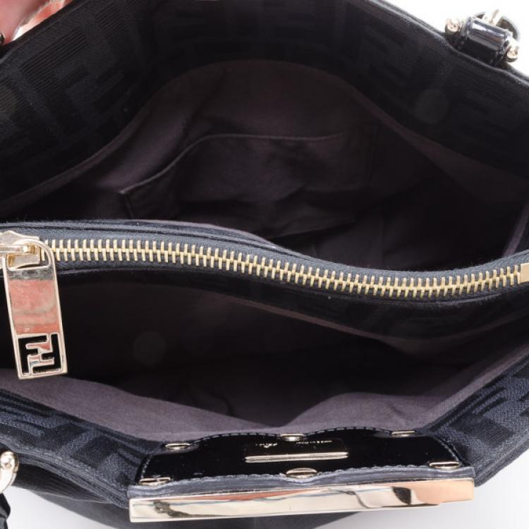 Pre Owned Fendi Black Mia Zucca Small Tote