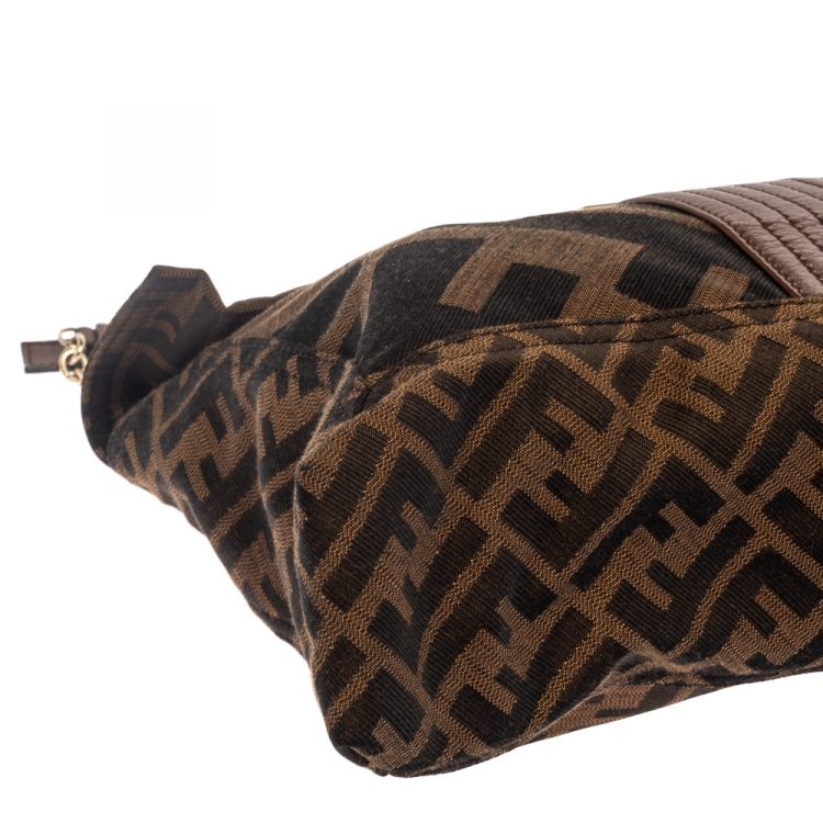 Pre Owned Fendi Tobacco Zucca Canvas and Leather Maxi Baguette Flap Shoulder Bag