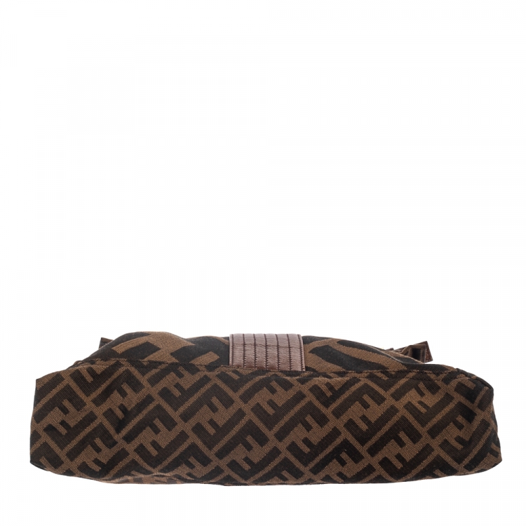 Pre Owned Fendi Tobacco Zucca Canvas and Leather Maxi Baguette Flap Shoulder Bag