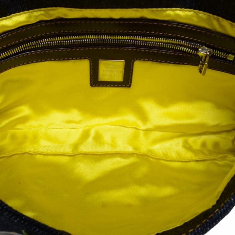 Pre Owned Fendi Daisy Embroidered Denim Baguette 