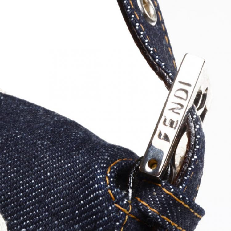 Pre Owned Fendi Daisy Embroidered Denim Baguette 