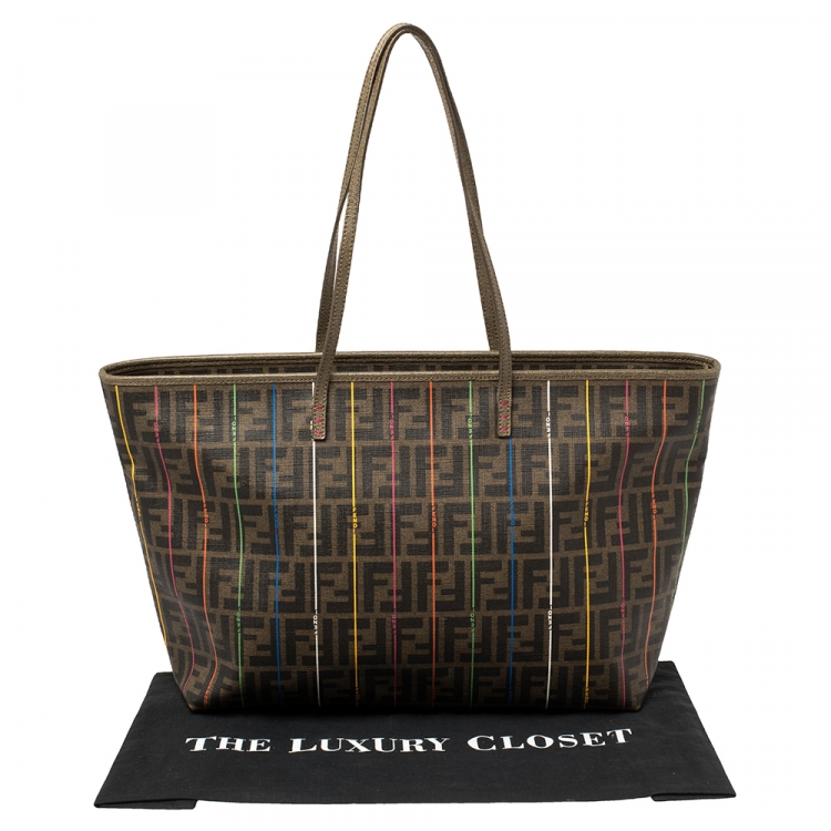 Pre Owned Fendi Tobacco Zucca Coated Canvas Spalmati Roll Shopper Tote