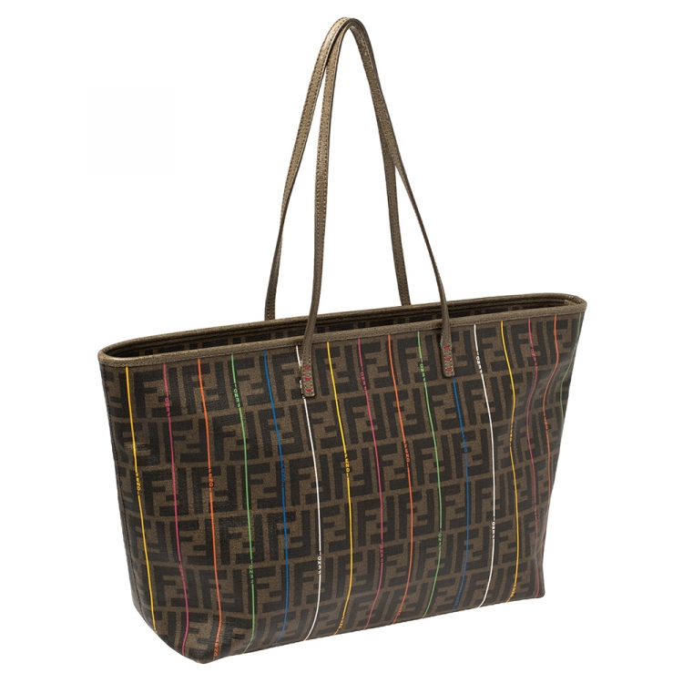 Pre Owned Fendi Tobacco Zucca Coated Canvas Spalmati Roll Shopper Tote